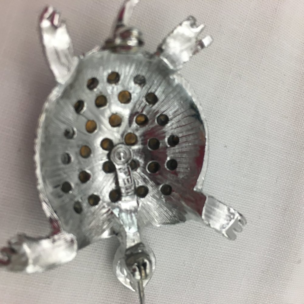 Vintage PELL Turtle Brooch Pin Rhinestone - Picture 4 of 5